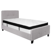 Flash Furniture HG-BMF-25-GG Tribeca Twin Size Tufted Upholstered Platform Bed in Light Gray Fabric with Memory Foam Mattress